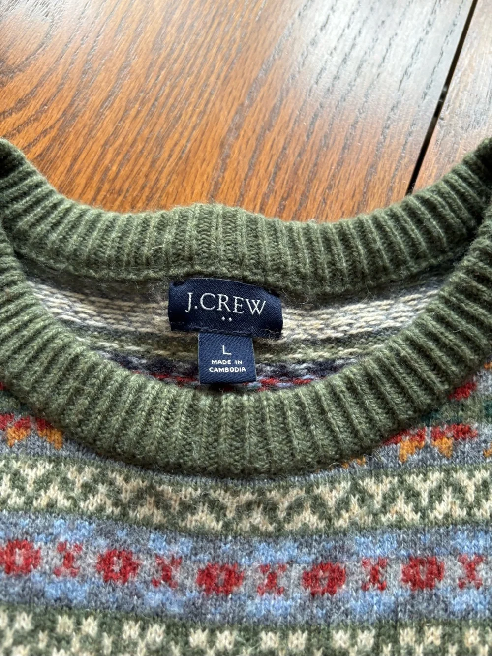 J crew mens fair isle wool blend sweater green blue L